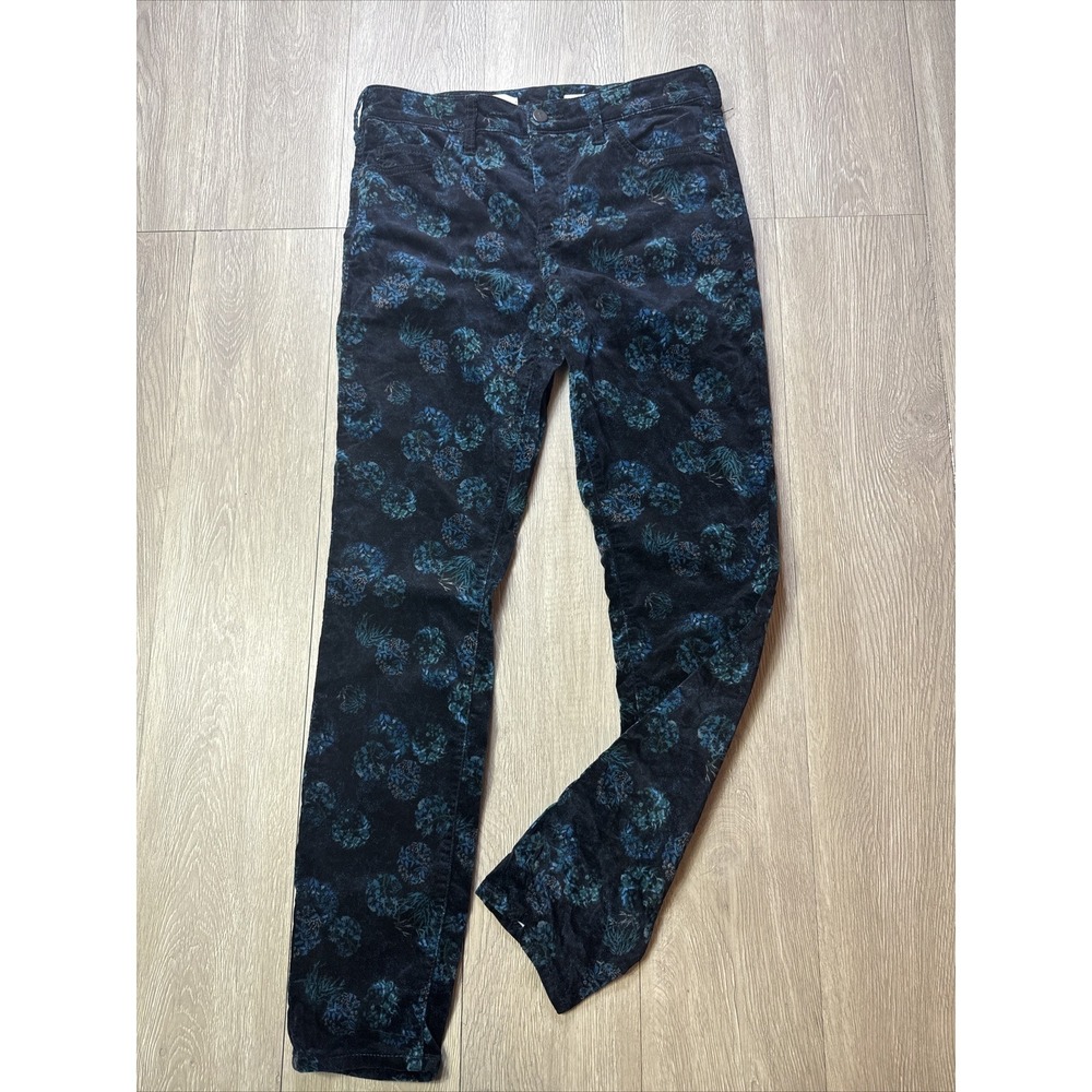 Pilcro Letterpress Velvet Floral Pants Women's 27 Measures 30x28 Script